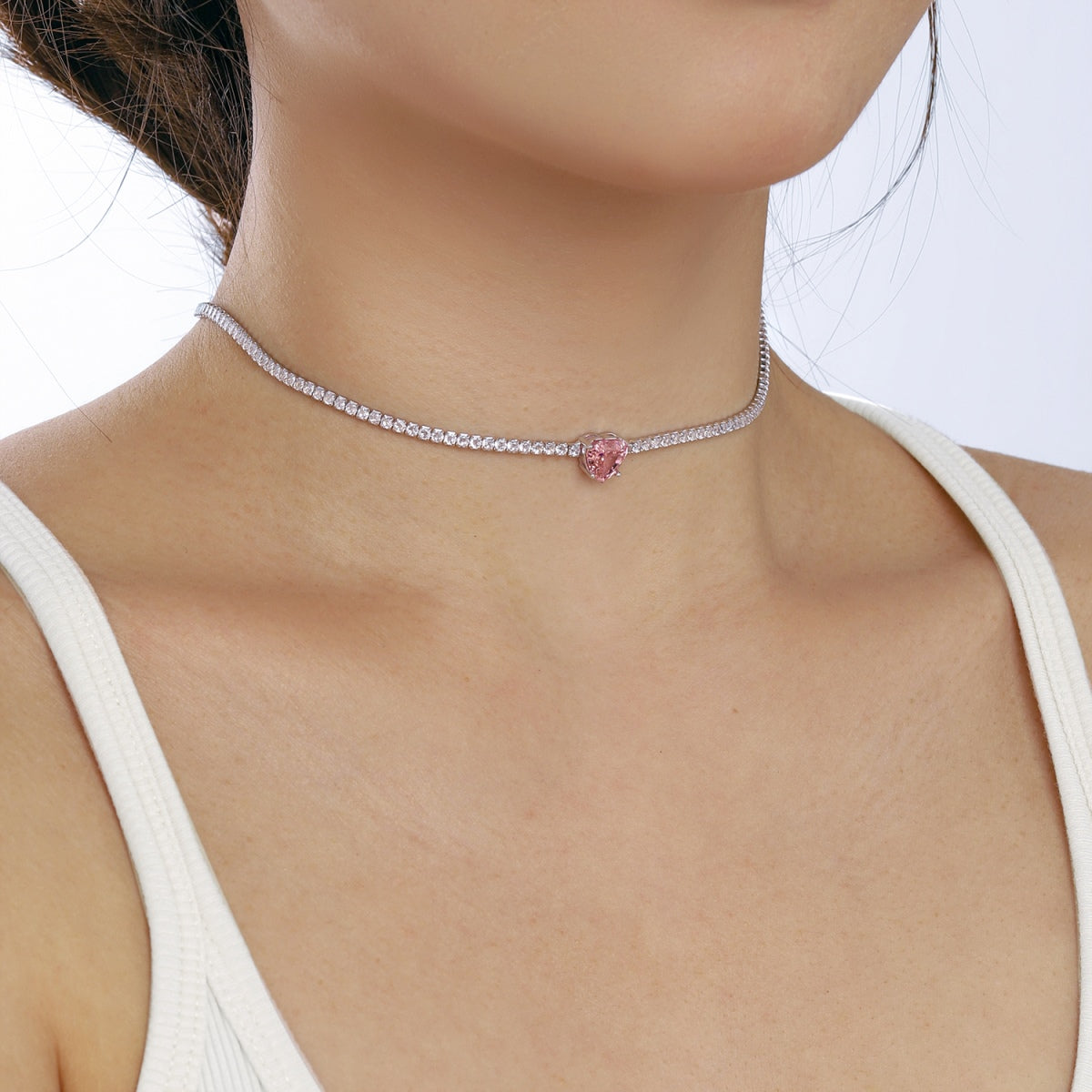 [Joyas Regalia] Collar de tenis brillante de 2,0 quilates con corte de corazón
