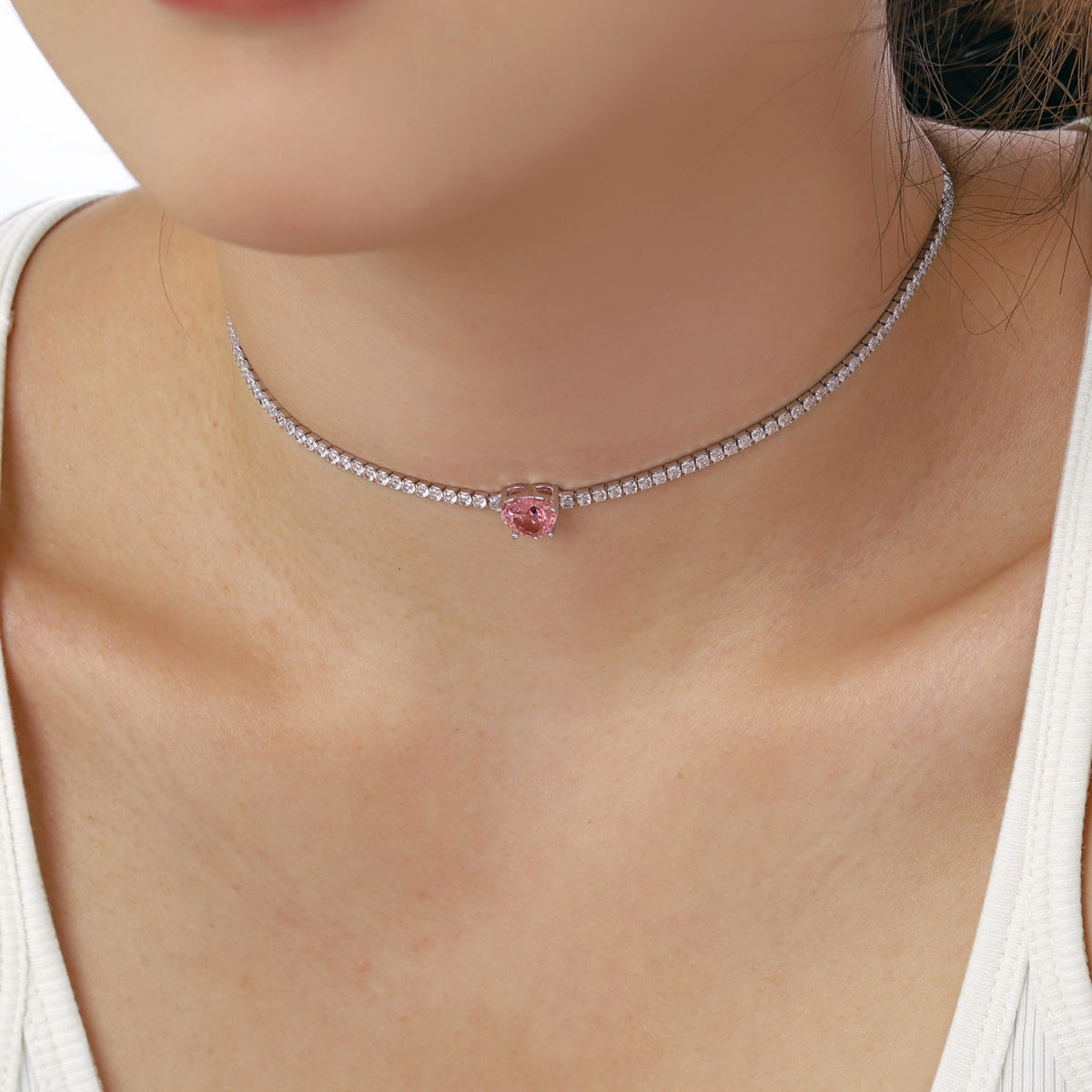 [Joyas Regalia] Collar de tenis brillante de 2,0 quilates con corte de corazón