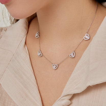 [Joyas Regalia]Collar de cinco corazones brillantes