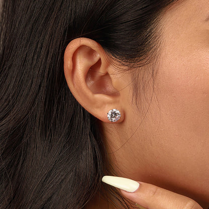 [Joyas Regalia] Elegantes pendientes con piedra central redonda y brillante