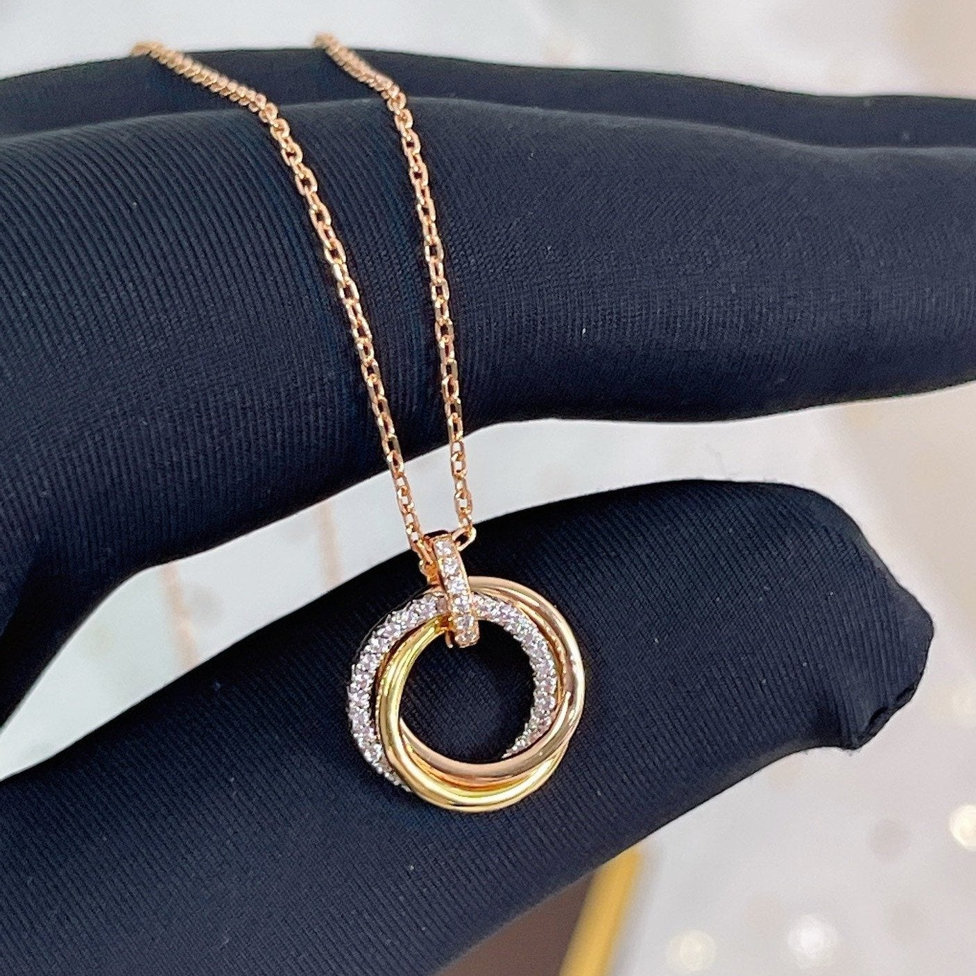 [Joyas Regalia] COLLAR TRINITY PLATA ORO ORO ROSA DIAMANTES 