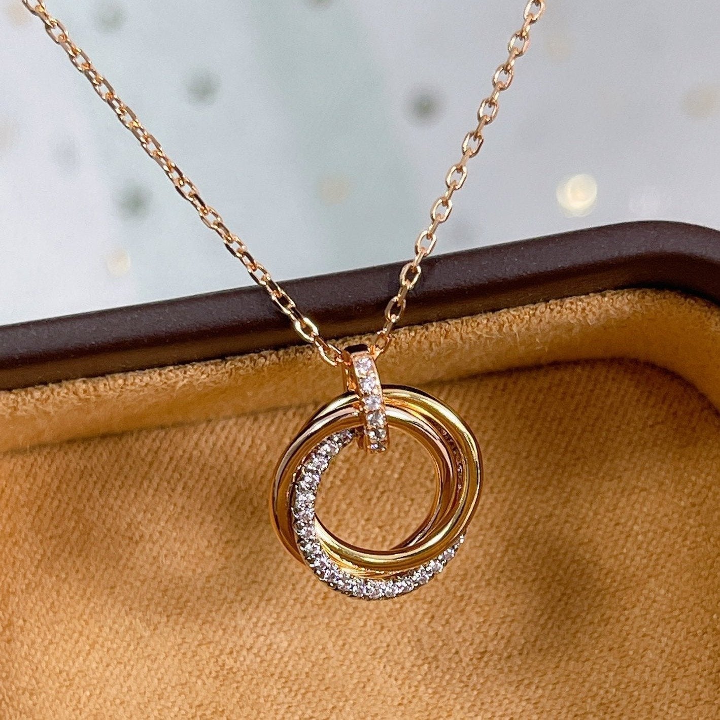 [Joyas Regalia] COLLAR TRINITY PLATA ORO ORO ROSA DIAMANTES 