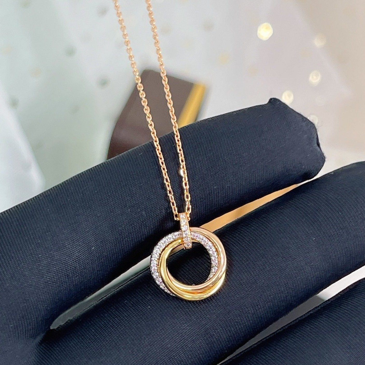 [Joyas Regalia] COLLAR TRINITY PLATA ORO ORO ROSA DIAMANTES 