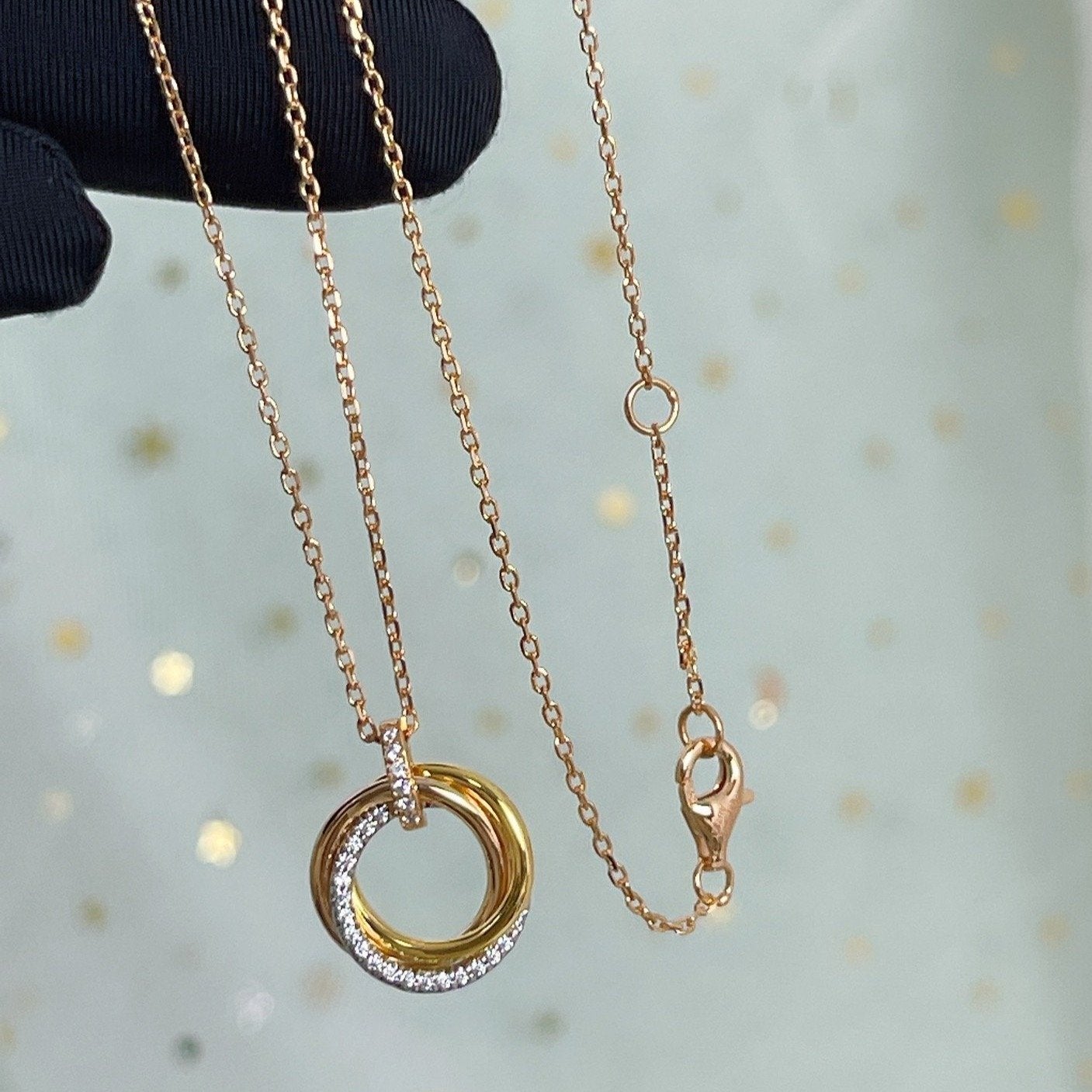 [Joyas Regalia] COLLAR TRINITY PLATA ORO ORO ROSA DIAMANTES 