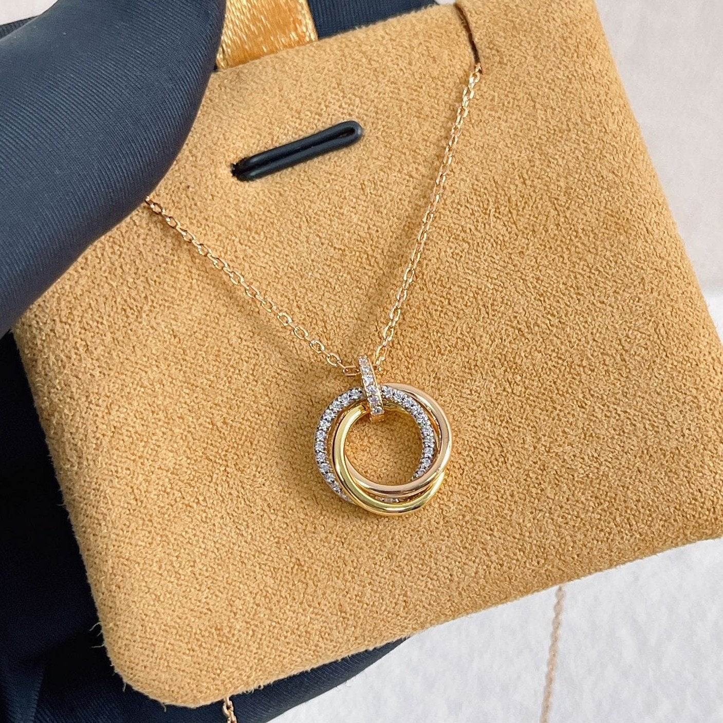 [Joyas Regalia] COLLAR TRINITY PLATA ORO ORO ROSA DIAMANTES 
