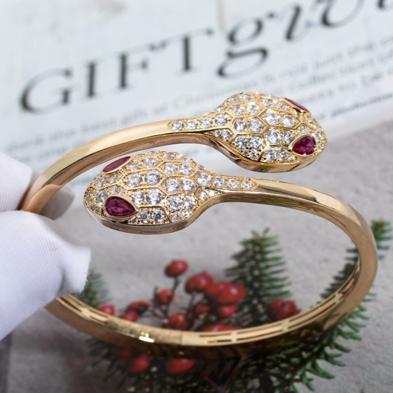 [Joyas Regalia]Pulsera Serpenti de oro rosa con diamantes y doble serpiente