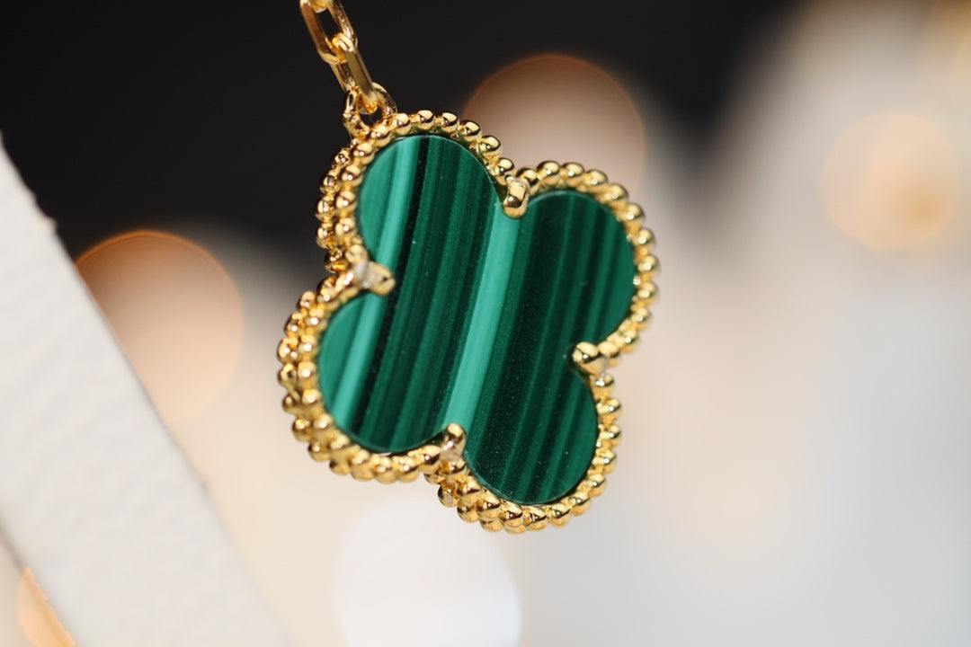 [Joyas Regalia] PENDIENTES DE TRÉBOL ORO MALAQUITA DIAMANTE 3 MOTIVOS