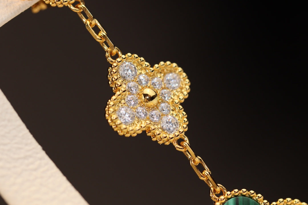 [Joyas Regalia] PENDIENTES DE TRÉBOL ORO MALAQUITA DIAMANTE 3 MOTIVOS