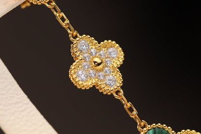 [Joyas Regalia] PENDIENTES DE TRÉBOL ORO MALAQUITA DIAMANTE 3 MOTIVOS