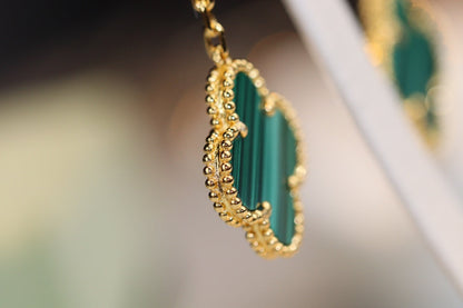 [Joyas Regalia] PENDIENTES DE TRÉBOL ORO MALAQUITA DIAMANTE 3 MOTIVOS