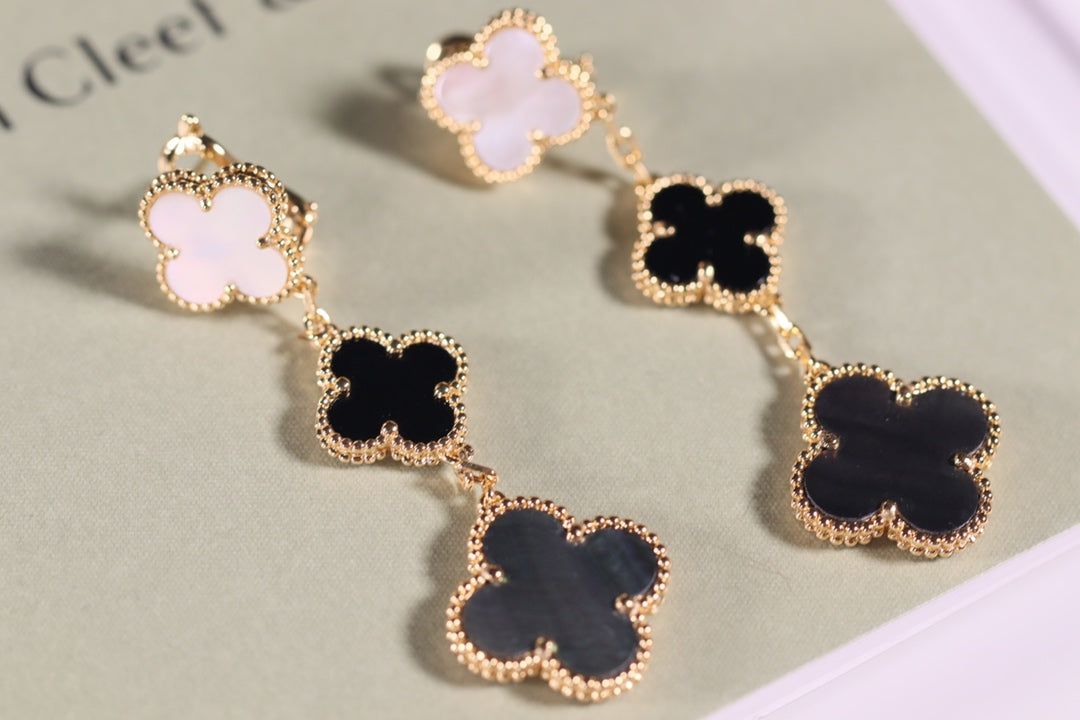 [Joyas Regalia] PENDIENTES DE TRÉBOL ORO ÓNIX MOP 3 MOTIVOS 