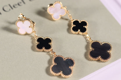 [Joyas Regalia] PENDIENTES DE TRÉBOL ORO ÓNIX MOP 3 MOTIVOS 