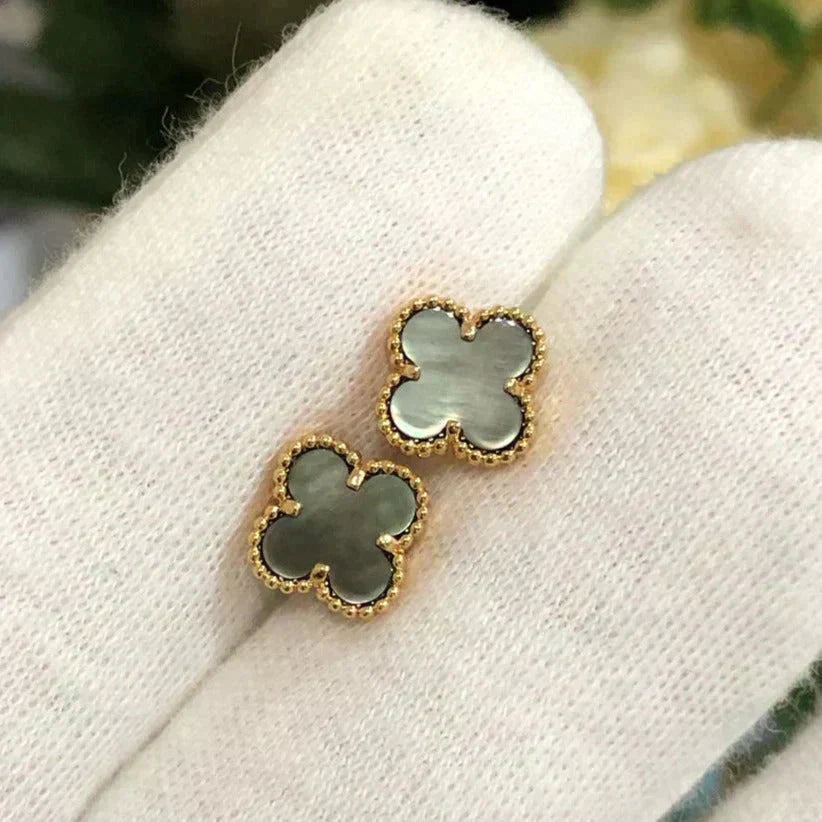 [Bijoux Regalia]Boucles d'oreilles CLOVER MINI 9,5 mm en nacre grise