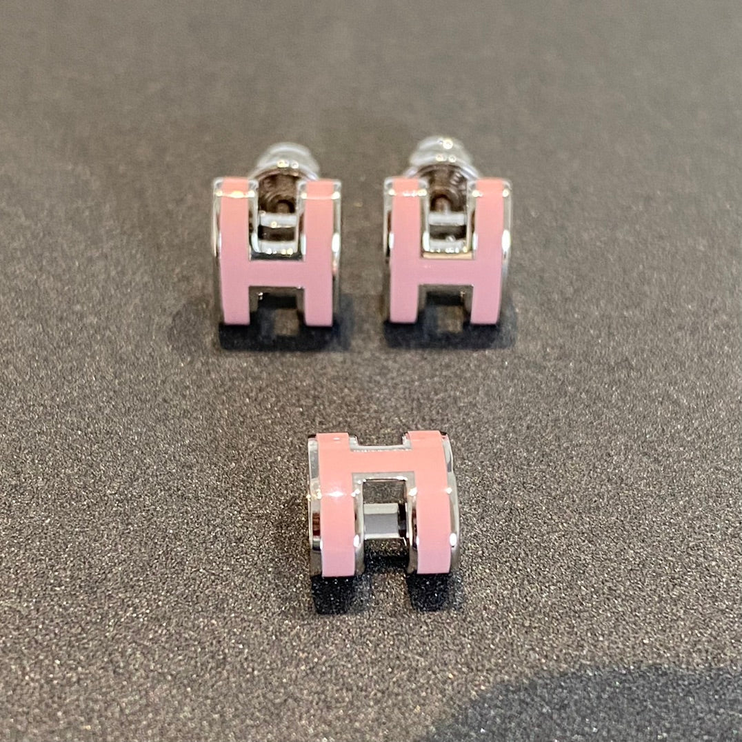 [Bijoux Regalia]Boucles d'oreilles MINI POP H en argent rose