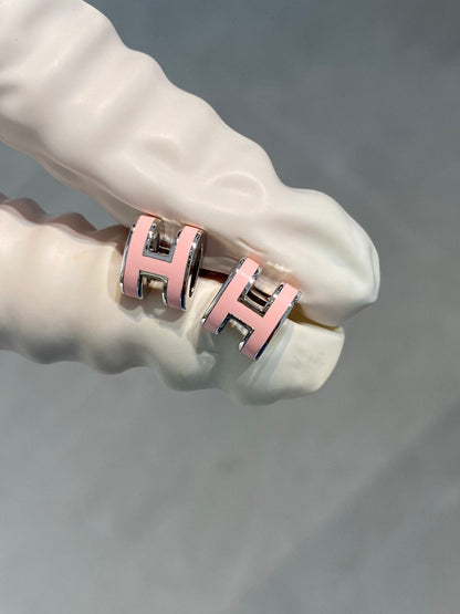 [Bijoux Regalia]Boucles d'oreilles MINI POP H en argent rose