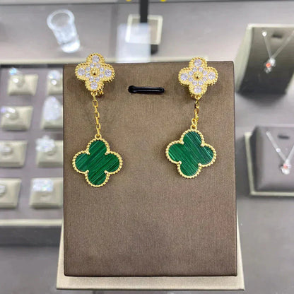 [Joyas Regalia] PENDIENTES DE DIAMANTES CON 2 MOTIVOS DE TRÉBOL (MÚLTIPLES OPCIONES)