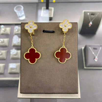 [Joyas Regalia] PENDIENTES DE DIAMANTES CON 2 MOTIVOS DE TRÉBOL (MÚLTIPLES OPCIONES)