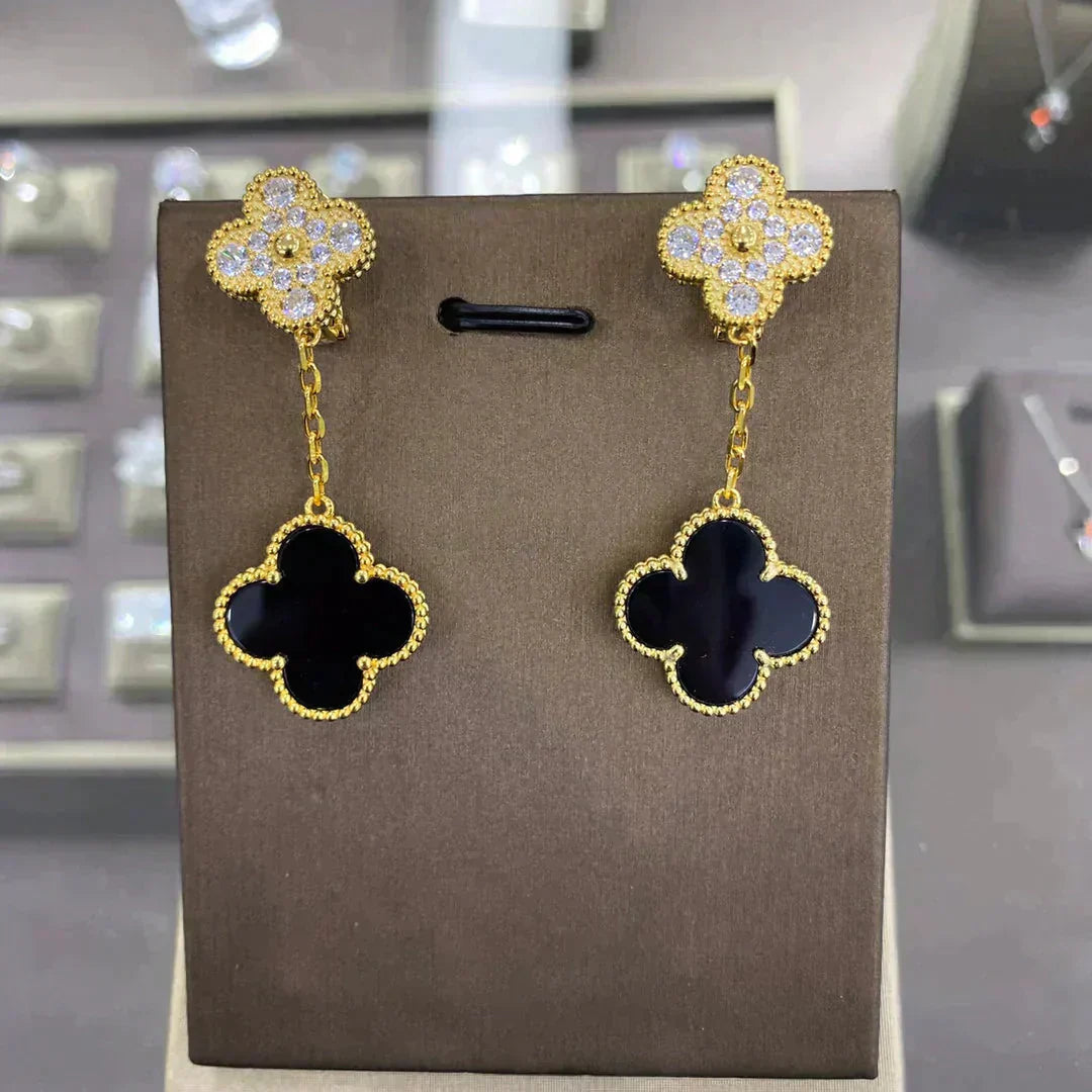 [Joyas Regalia] PENDIENTES DE DIAMANTES CON 2 MOTIVOS DE TRÉBOL (MÚLTIPLES OPCIONES)
