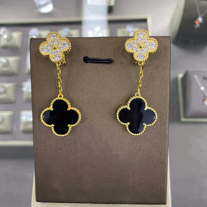[Joyas Regalia] PENDIENTES DE DIAMANTES CON 2 MOTIVOS DE TRÉBOL (MÚLTIPLES OPCIONES)
