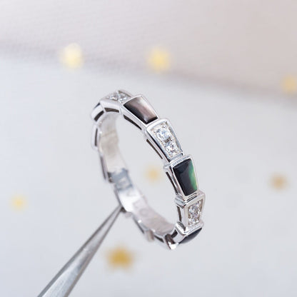 [Joyas Regalia] ANILLO SERPENTI PLATA DIAMANTE NEGRO MOP 3MM
