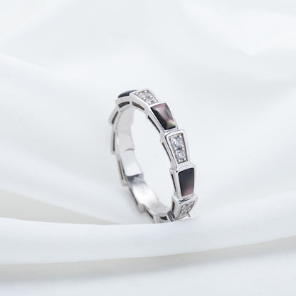[Joyas Regalia] ANILLO SERPENTI PLATA DIAMANTE NEGRO MOP 3MM