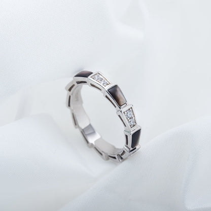 [Joyas Regalia] ANILLO SERPENTI PLATA DIAMANTE NEGRO MOP 3MM