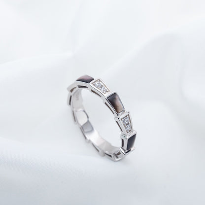 [Joyas Regalia] ANILLO SERPENTI PLATA DIAMANTE NEGRO MOP 3MM