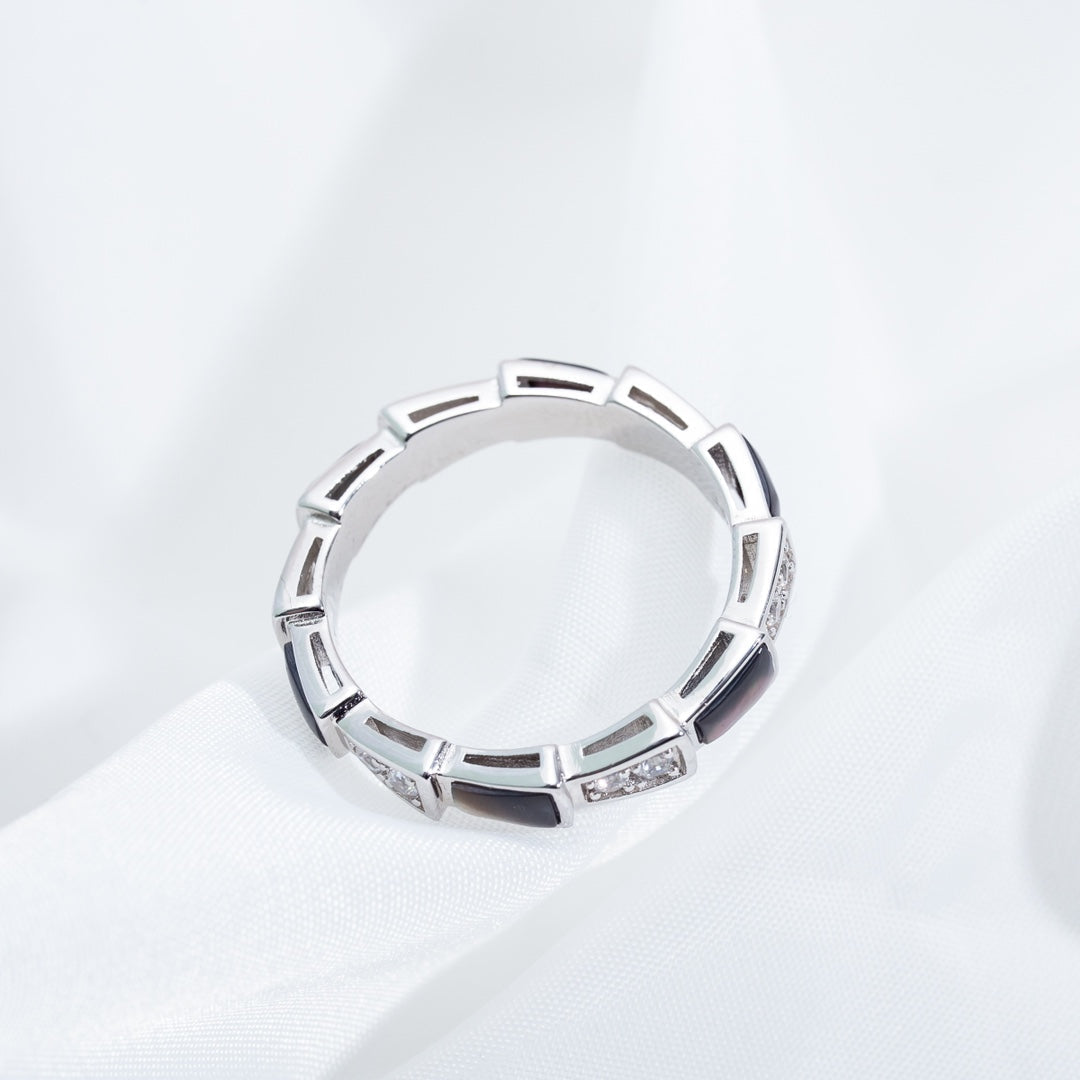 [Joyas Regalia] ANILLO SERPENTI PLATA DIAMANTE NEGRO MOP 3MM