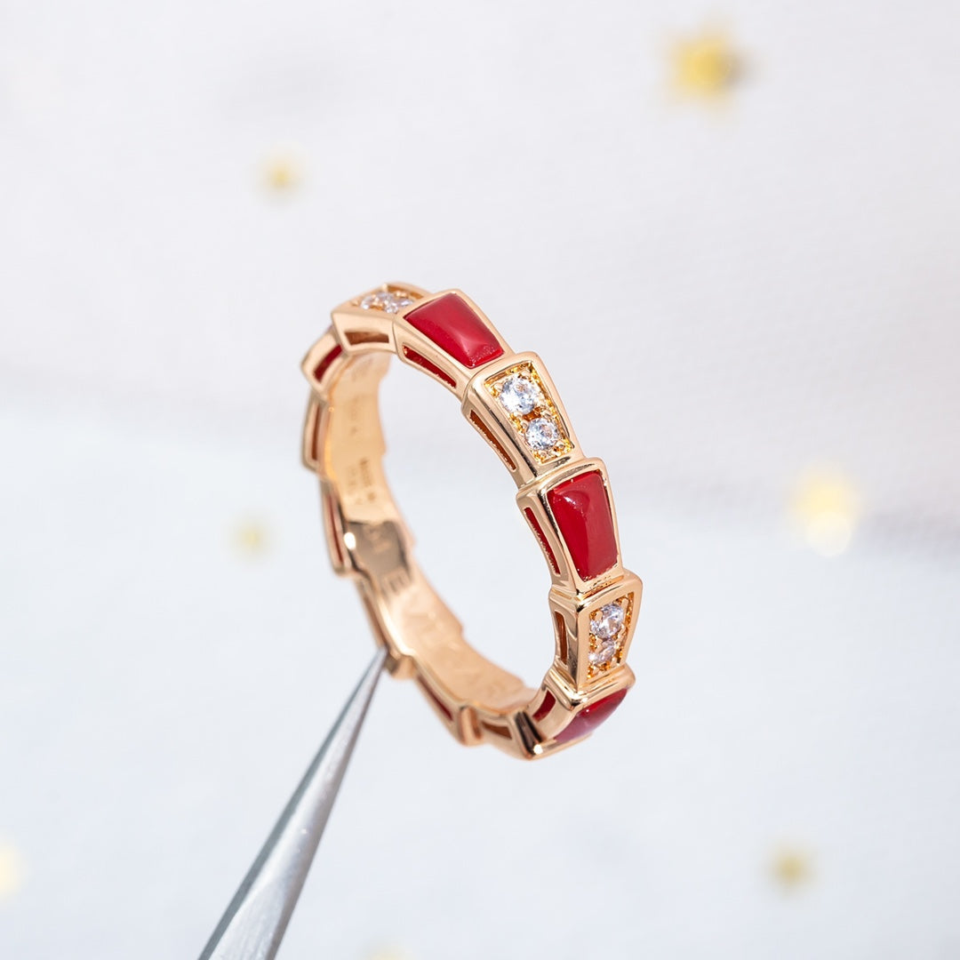 [Joyas Regalia] ANILLO SERPENTI ORO ROSA CORNALINA DIAMANTE 3MM