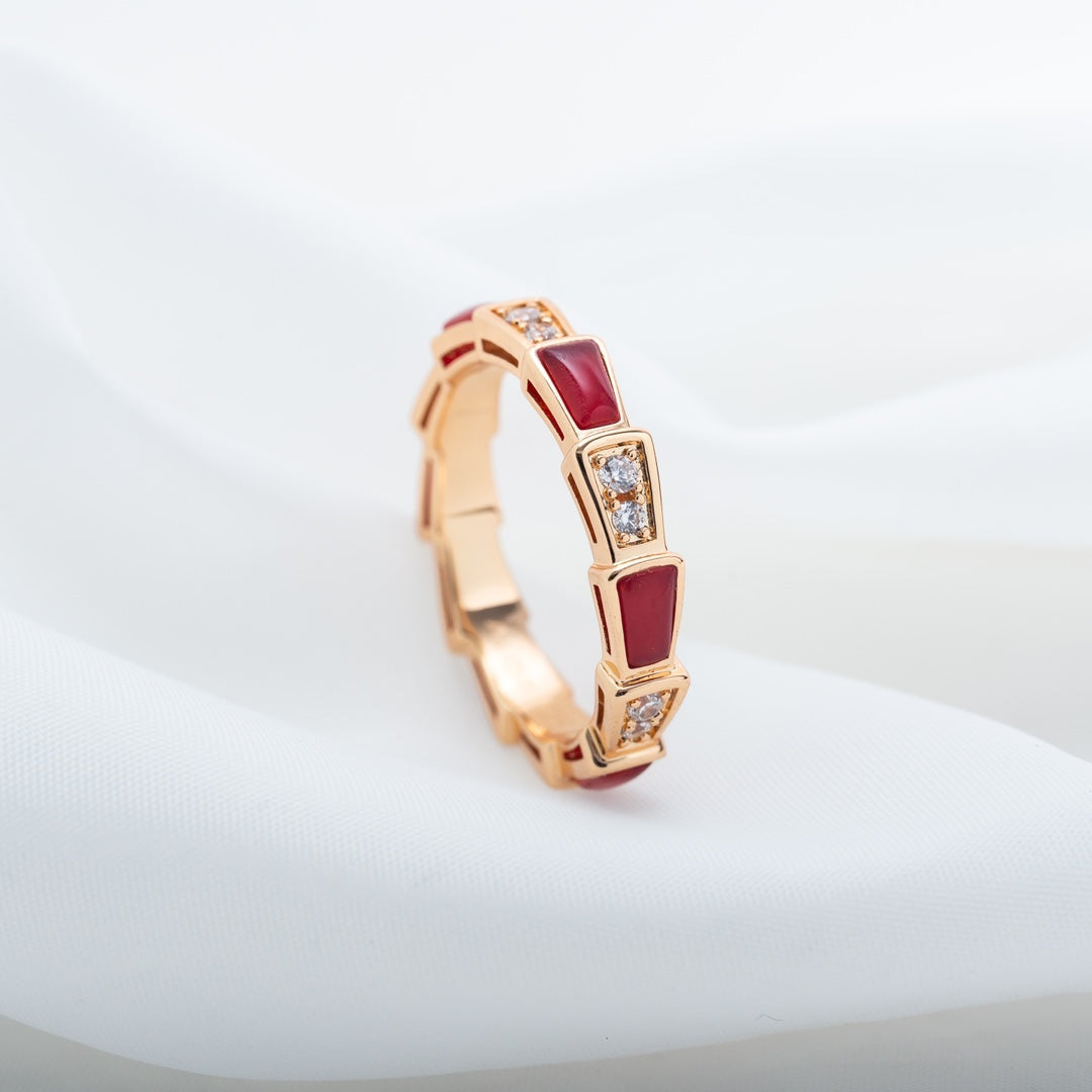 [Joyas Regalia] ANILLO SERPENTI ORO ROSA CORNALINA DIAMANTE 3MM