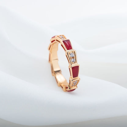 [Joyas Regalia] ANILLO SERPENTI ORO ROSA CORNALINA DIAMANTE 3MM