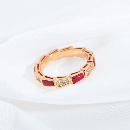 [Joyas Regalia] ANILLO SERPENTI ORO ROSA CORNALINA DIAMANTE 3MM