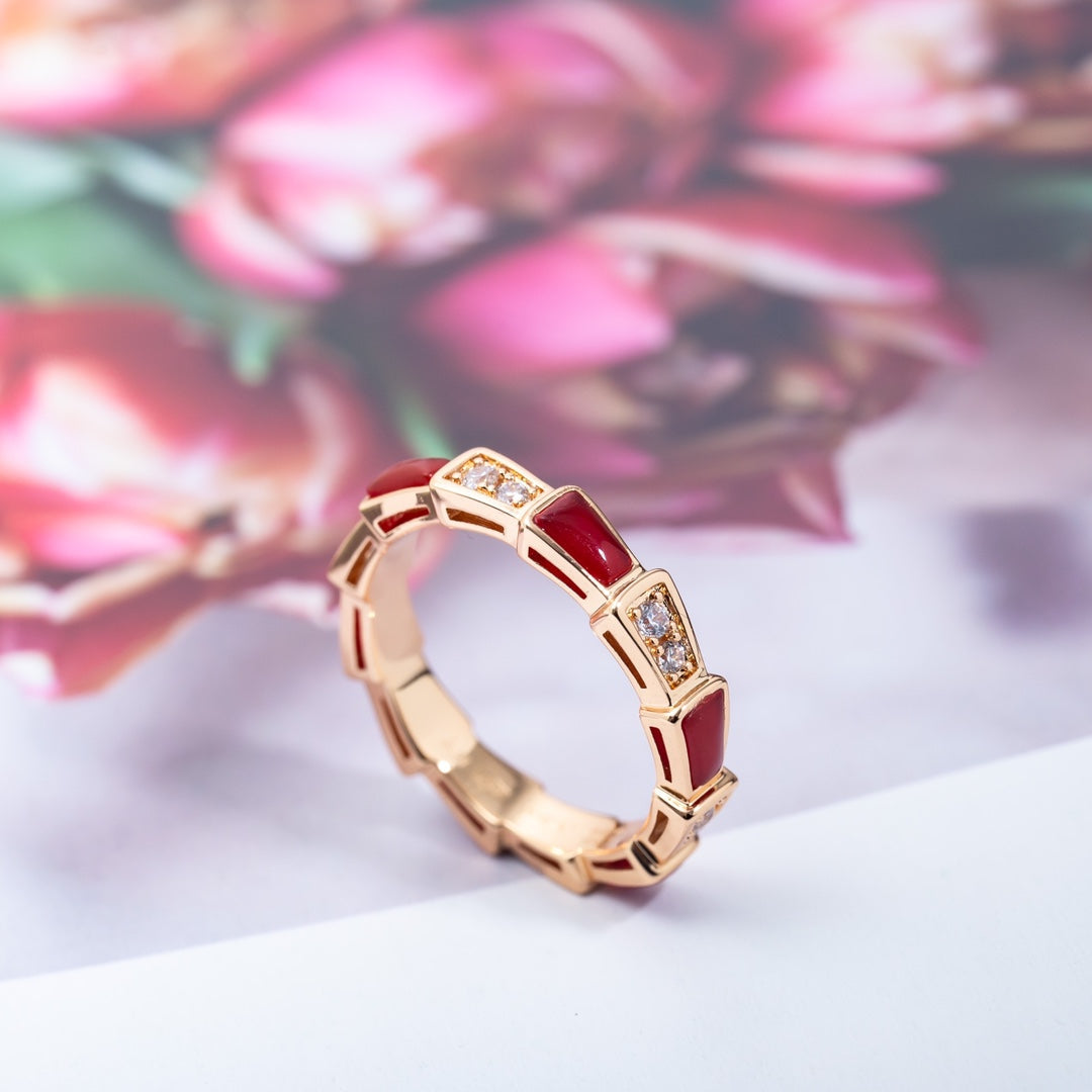 [Joyas Regalia] ANILLO SERPENTI ORO ROSA CORNALINA DIAMANTE 3MM