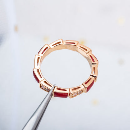 [Joyas Regalia] ANILLO SERPENTI ORO ROSA CORNALINA DIAMANTE 3MM