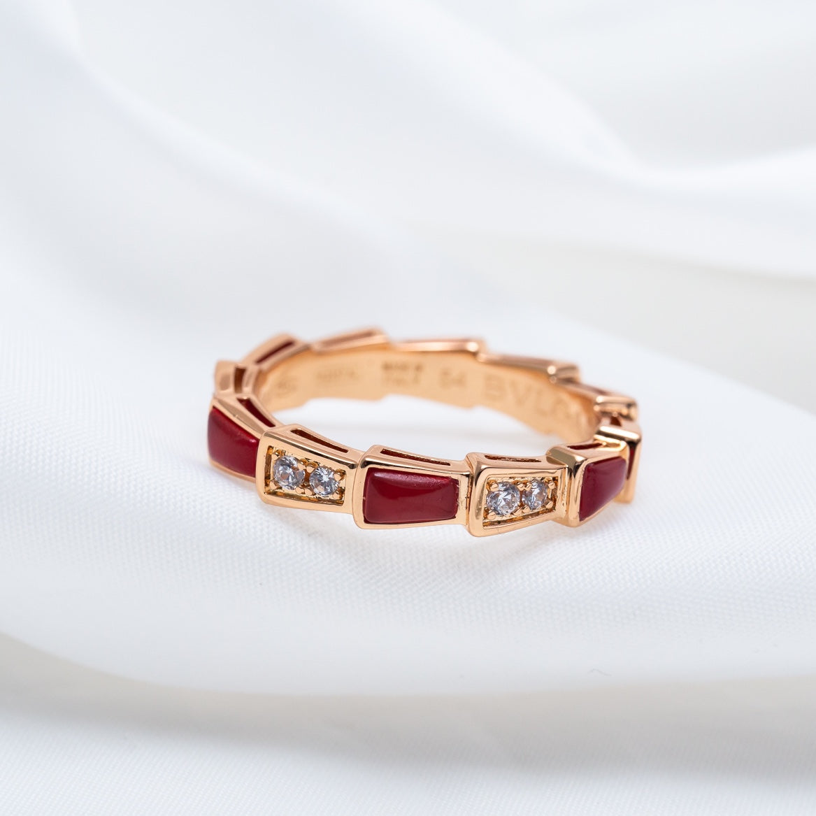 [Joyas Regalia] ANILLO SERPENTI ORO ROSA CORNALINA DIAMANTE 3MM