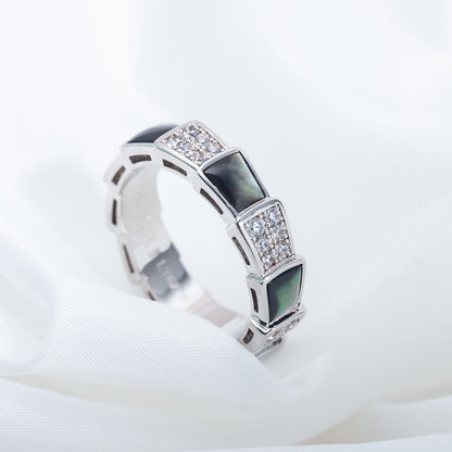 [Joyas Regalia] ANILLO SERPENTI PLATA DIAMANTE NEGRO MOP 4MM