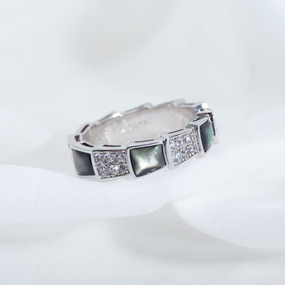 [Joyas Regalia] ANILLO SERPENTI PLATA DIAMANTE NEGRO MOP 4MM