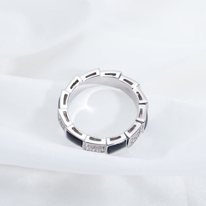 [Joyas Regalia] ANILLO SERPENTI PLATA DIAMANTE NEGRO MOP 4MM