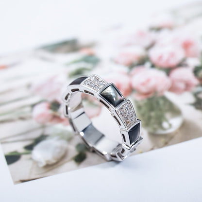 [Joyas Regalia] ANILLO SERPENTI PLATA DIAMANTE NEGRO MOP 4MM