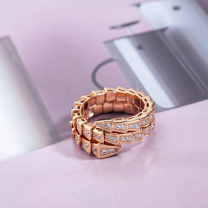 [Joyas Regalia] ANILLO SERPENTI ORO ROSA DIAMANTES DOBLE HILERA