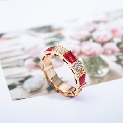 [Joyas Regalia] ANILLO SERPENTI ORO ROSA CORNALINA PAVÉ DE DIAMANTES 4 MM