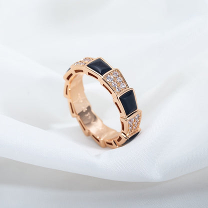 [Joyas Regalia] ANILLO SERPENTI ORO ROSA NEGRO CON DIAMANTES PAVÉ 4 MM
