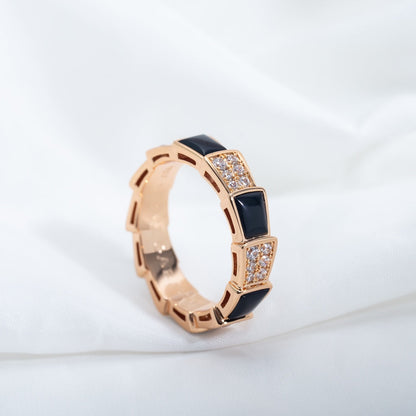 [Joyas Regalia] ANILLO SERPENTI ORO ROSA NEGRO CON DIAMANTES PAVÉ 4 MM