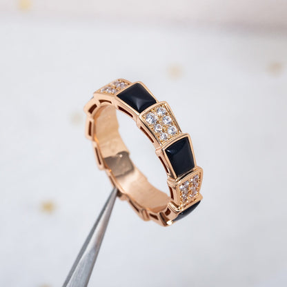 [Joyas Regalia] ANILLO SERPENTI ORO ROSA NEGRO CON DIAMANTES PAVÉ 4 MM