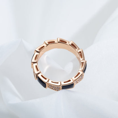 [Joyas Regalia] ANILLO SERPENTI ORO ROSA NEGRO CON DIAMANTES PAVÉ 4 MM