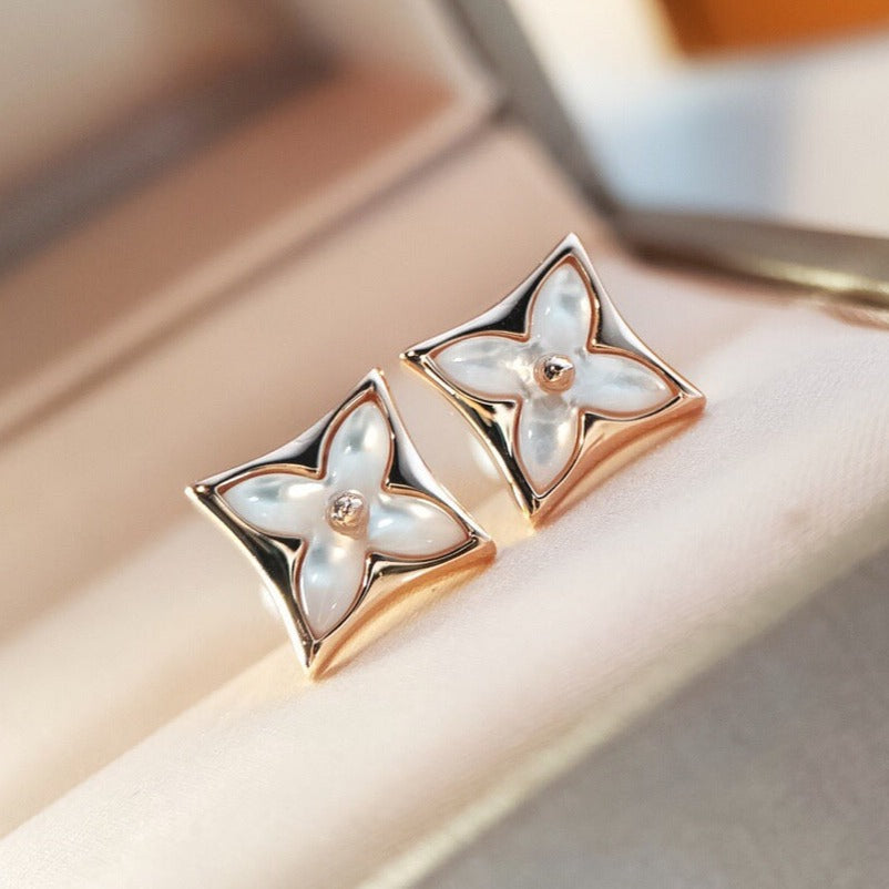 [Bijoux Regalia]Boucles d'oreilles en or rose et nacre étoilée