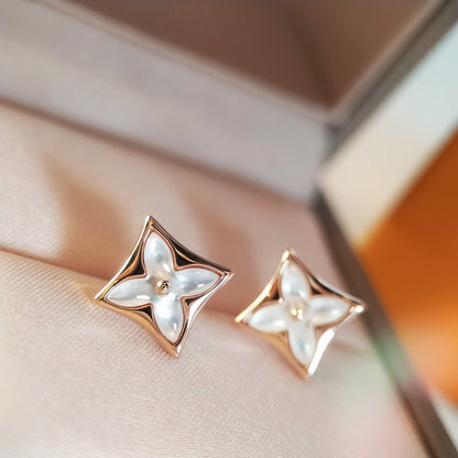 [Bijoux Regalia]Boucles d'oreilles en or rose et nacre étoilée