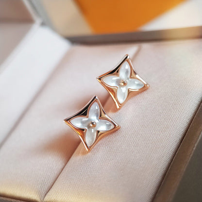 [Bijoux Regalia]Boucles d'oreilles en or rose et nacre étoilée