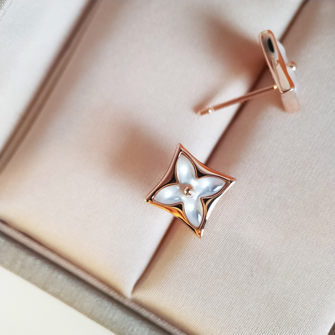 [Bijoux Regalia]Boucles d'oreilles en or rose et nacre étoilée
