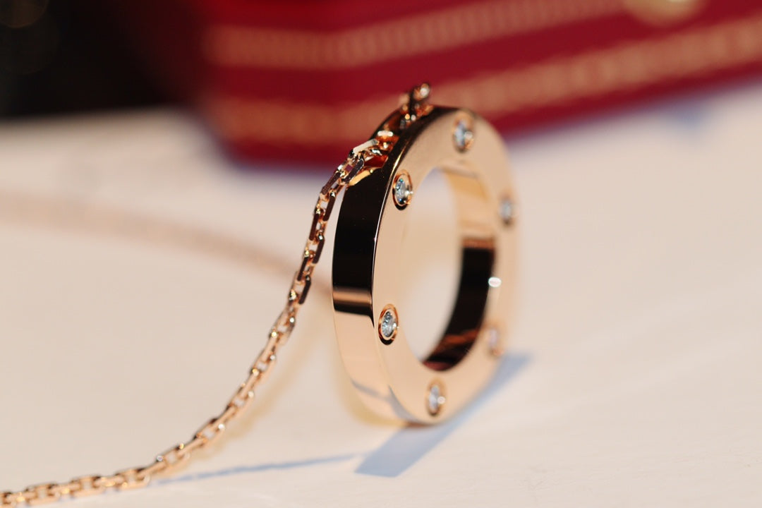 [Joyas Regalia] COLLAR LOVE 16MM 6 DIAMANTES ORO ROSA